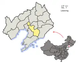 Location of Anshan City jurisdiction in Liaoning