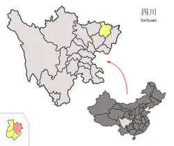 Location of Tongjiang County within Sichuan province of China