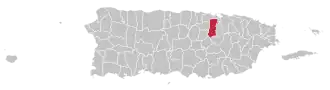 Map of Puerto Rico highlighting Bayamón Municipality