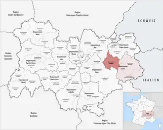Location within the region Auvergne-Rhône-Alpes
