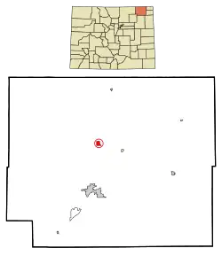 Location of the Padroni CDP in Logan County, Colorado.