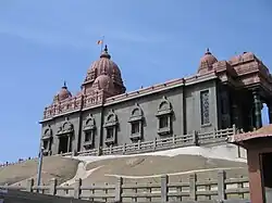 Looking up from the base of the Vivekananda Rock Memorial