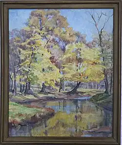 Oil painting of a view of the Raisin River at the Porter Farm, Blissfield, MI