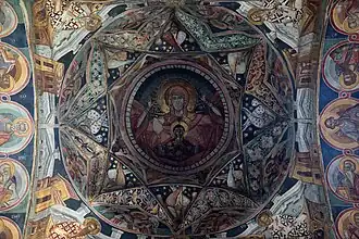 The interior Church of St. Nicholas in the Probota Monastery, view of the Moldavian vault, 16th century, Probota, Romania