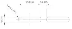 M-LOK approximate slot dimensions. (Primary measurements in millimeters, inches in parentheses.)