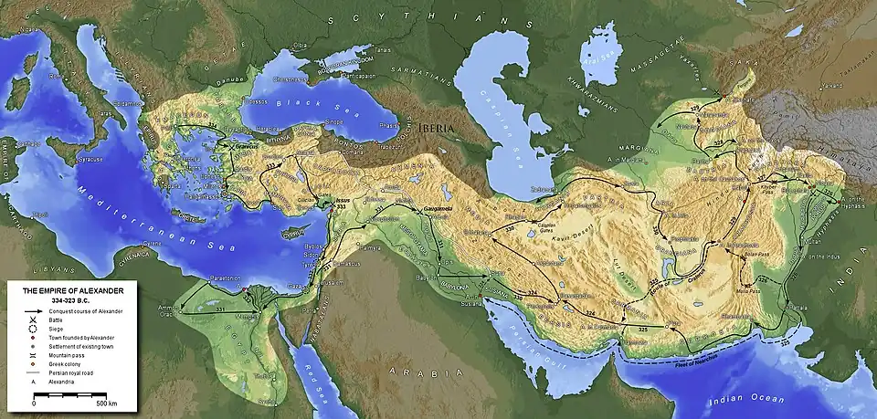 Image 22Map of Alexander the Great's empire and the route he and Pyrrho of Elis took to India (from Western philosophy)