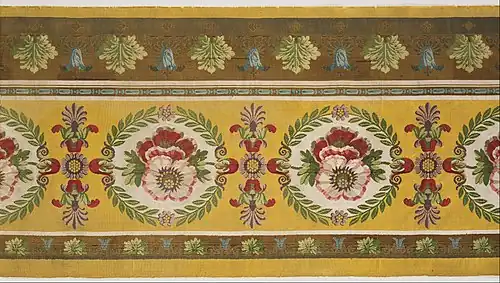 Neoclassical bead and reel on a piece of textile, by Séquin & Co. fro, Lyons, 1811, silk plain weave with silk brocading wefts, Philadelphia Museum of Art