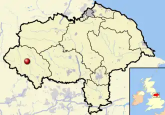 A relief map of North Yorkshire showing the location of Malham Tarn