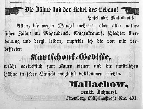 Advertisement for Dr. Mallachow in 1864