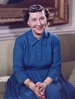 Black-and-white photographic portrait of Mamie Eisenhower