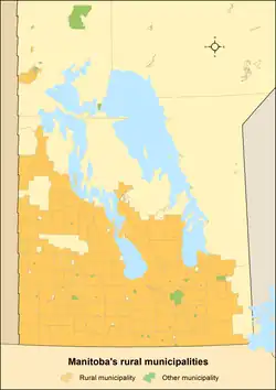 Map showing locations of Manitoba's rural municipalities