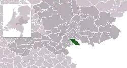 Highlighted position of Rijnwaarden in a municipal map of Gelderland