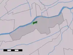 The town centre (dark green) and the statistical district (light green) of Groot-Ammers in the former municipality of Liesveld.