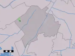 The village centre (dark green) and the statistical district (light green) of Wilhelminaoord in the municipality of Westerveld.