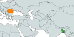 Map indicating locations of Bangladesh and Romania