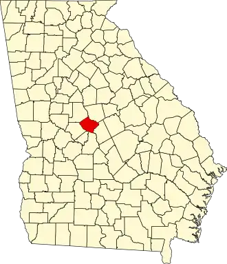 State map highlighting Bibb County