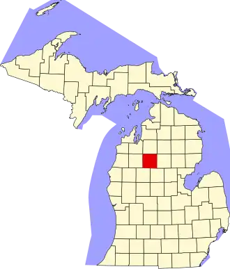 State map highlighting Missaukee County