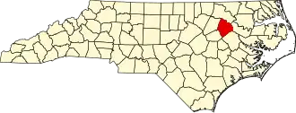 Map of North Carolina highlighting Edgecombe County