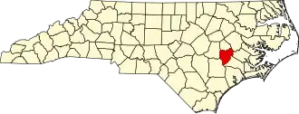 Map of North Carolina highlighting Lenoir County