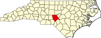 Map of North Carolina highlighting Moore County