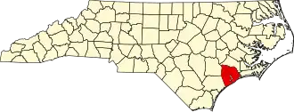 Map of North Carolina highlighting Onslow County