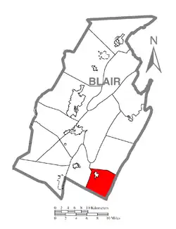 Map of Blair County, Pennsylvania highlighting North Woodbury Township