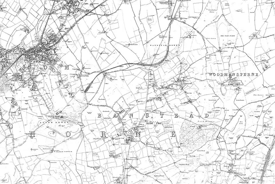 Ordnance Survey map of the Banstead and Epsom Downs areas