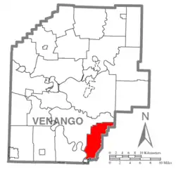 Map of Venango County, Pennsylvania highlighting Richland Township