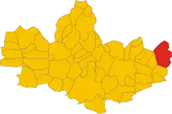 Position of Cornate d'Adda in the province of Monza and Brianza