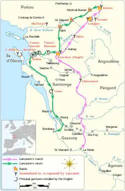 A map of Lancaster's route in 1346