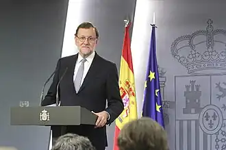 Mariano Rajoy giving a press conference in Moncloa palace
