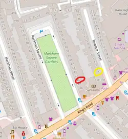 Map of a built-up area with terraced housing surrounding gardens
