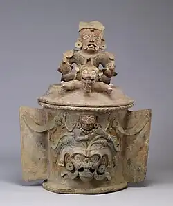 Urn with jaguar deity lid, Late Classic (Walters Art Museum)