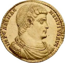 Golden coin depicting Magnentius facing right