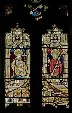 Medieval Stained Glass Window depicting St. Peter Mancroft and St. William (likely Bishop William of London) in St. Peter Mancroft Church, Norwich.