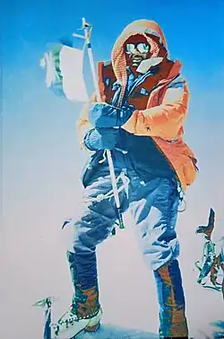 Meherban Karim ( Pakistani Mountaineer / Climber ) from Shimshal Valley on the summit of Nanga Parbat in 2005. He had also summited Gasherbrum II in 2003 and K2 in 2008, where he died on descent. He had also summited Minglik Sar Peak. He summited all Peaks without using supplemental Oxygen.