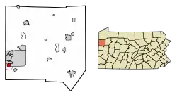 Location of Wheatland in Mercer County, Pennsylvania.