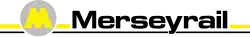 Merseyrail logo, a yellow letter M on a grey circle.