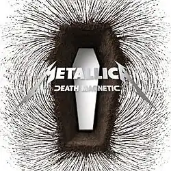 A magnetic field around a coffin-shaped structure. Over it is the text "Metallica – Death Magnetic".