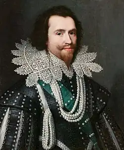 George Villiers, 1st Duke of Buckingham wearing white pearls
