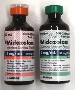 Two bottles of Midazolam, one being 1 mg/ml and one being 5 mg/ml