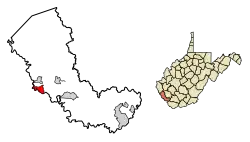 Location of Williamson in Mingo County, West Virginia