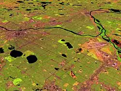 one frame of video showing aerial view