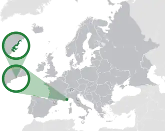 Location of Monaco (green) in Europe (dark grey)