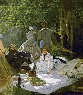 Claude Monet, Le déjeuner sur l'herbe, (right section), includes Gustave Courbet, 1865–1866