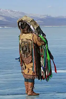 Mongolian Shaman performing fire rituals, 3rd March 2019. At Khovsogol lake worship