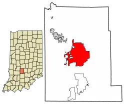 Location of Bloomington in Monroe County, Indiana