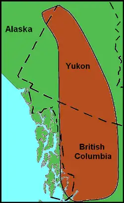 Map of northwestern North America. The Northern Cordilleran Volcanic Province is highlighted brown.