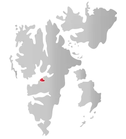 Location of Longyearbyen (red) in Svalbard