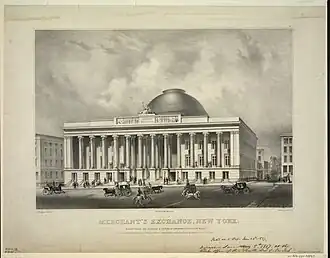 Black-and-white sketch of the Merchants' Exchange Building
